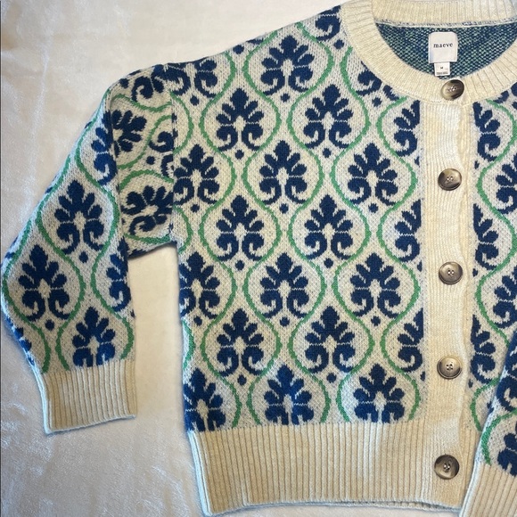 Maeve Cream and Blue Patterned Cardigan - Picture 3 of 3
